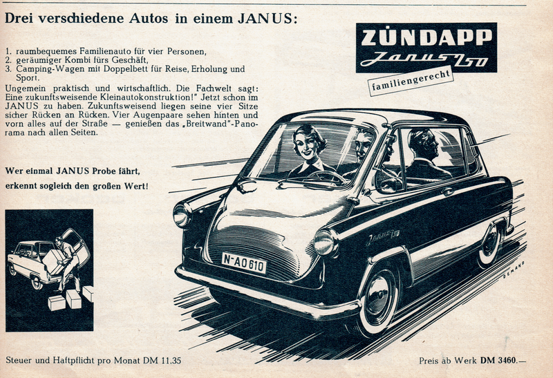 Illustration for article titled Don't Look At Me While I'm Driving: The ZĂĽndapp Janus